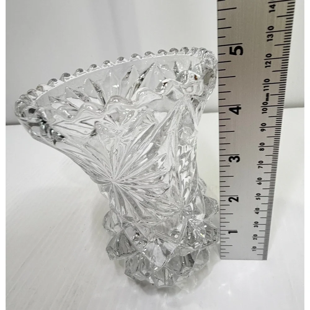 Vintage Clear Cut Crystal Glass Bud Vase‎ Pinwheel Diamond Starburst 5 Inch